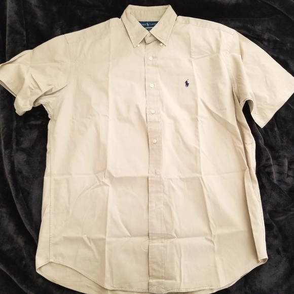 *3-for-$30* Ralph Lauren Polo button up, Tan w Navy pony - Picture 2 of 3